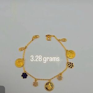 21k kids Gold Charm Bracelet with Blue Accent Charms